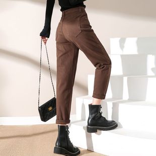 2025冬季 宽松萝卜裤 新款 高腰哈伦裤 显瘦 小个子九分裤 深咖色老爹裤