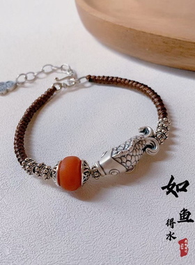 足银999蜜蜡锦鲤如鱼得水手工编织手链顺风顺水古风款手链送朋友