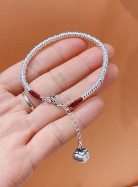 新款纯银999事事如意盘缠手链简约百搭本命年红绳手链大小可调节