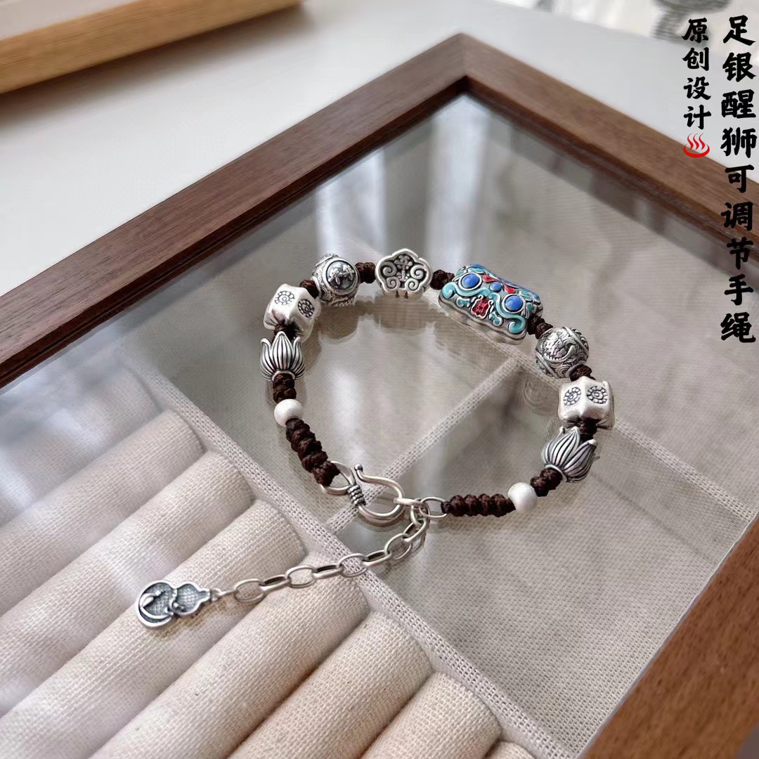 新款足银3D醒狮手链999足银祥云平安原创手链复古轻奢款送朋友