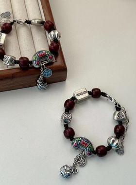 重工复古新款锁包菩提手链925银平安喜乐流苏复古南瓜珠等配饰