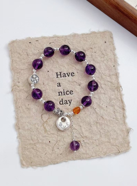 新款纯银999紫水晶手链女ins小众设计新款气质水晶手串女送女友