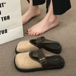 法式 外穿2025春夏新款 女款 2025年夏季 复古方头平底舒适休闲 新款