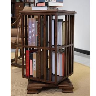 新中式 旋转书架置物架落地简易实木书柜家用旋转360度小型收纳i.