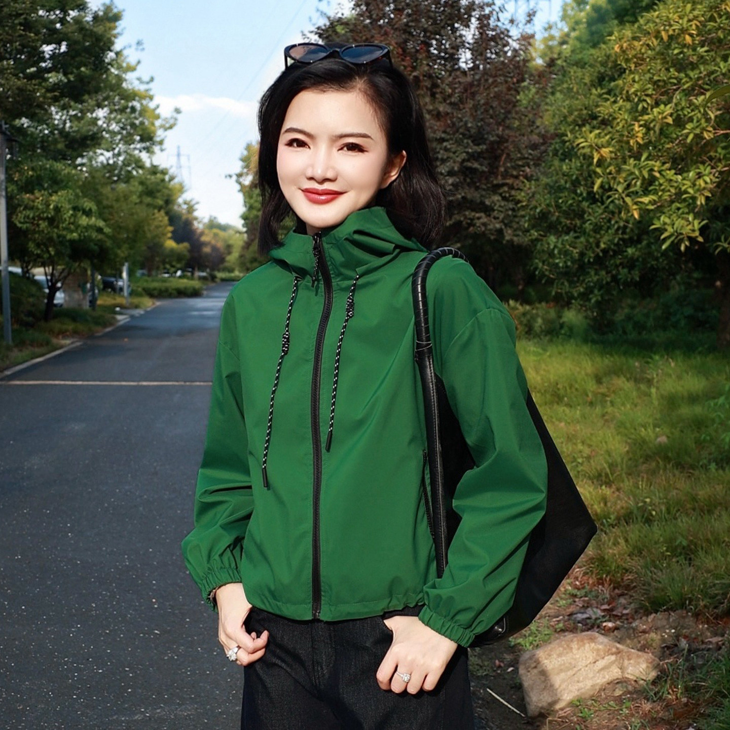枫竺阿楠连帽抽绳撞色轻薄户外衣夹克女秋季新款通勤百搭出游外套