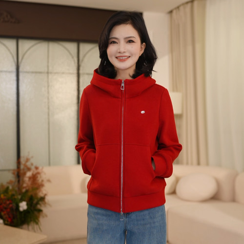 枫竺阿楠anan运动风连帽休闲通勤风双面抓绒长袖卫衣外套女冬季