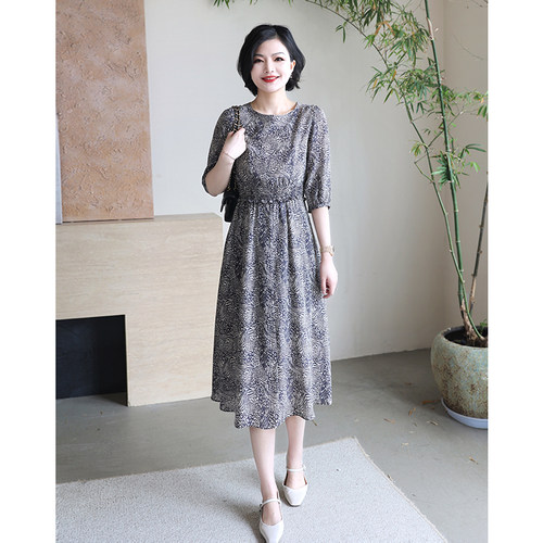 高级感真丝碎花连衣裙桑蚕丝夏