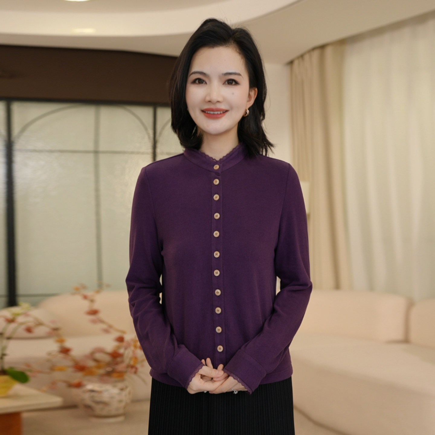 枫竺阿楠气质蕾丝立领高级感长袖衬衫品质女装秋季新款显瘦上衣