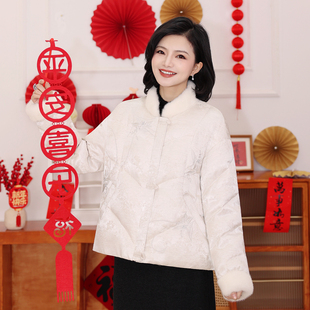 【90白鹅绒】枫竺国风盘口提花水貂毛领羽绒服女冬季短款新年穿搭