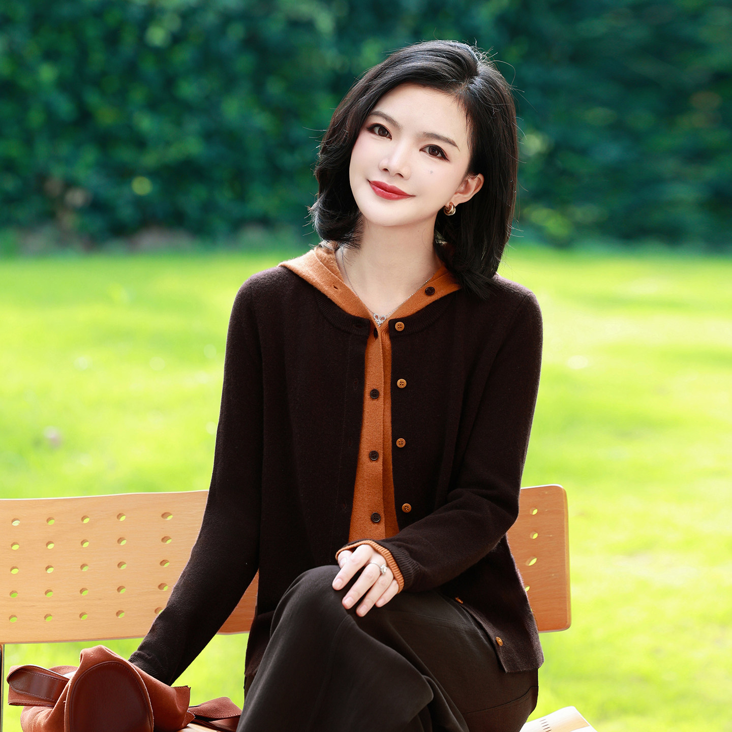 枫竺阿楠老钱风假两件羊毛上衣女