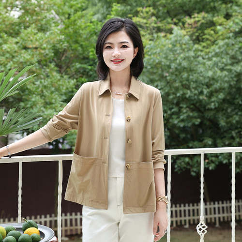 纯色单排扣翻领长袖短外套女