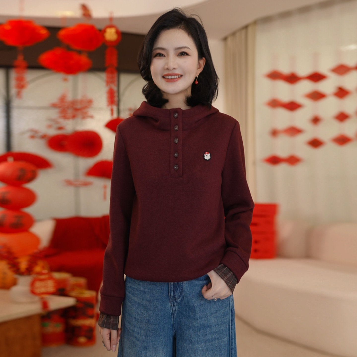 枫竺刺绣连帽半开襟假两件加绒厚款弹力卫衣女2025冬季新款可内搭,女装/女士精品,卫衣/绒衫,淘宝优惠券,粉丝福利购,淘宝优惠卷