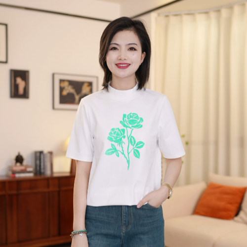 印花圆领短袖短袖上衣女秋季