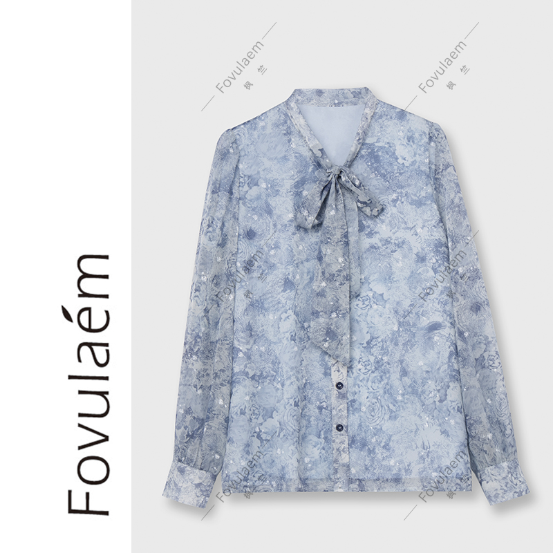 早秋飘带衬衣女长袖衬衫