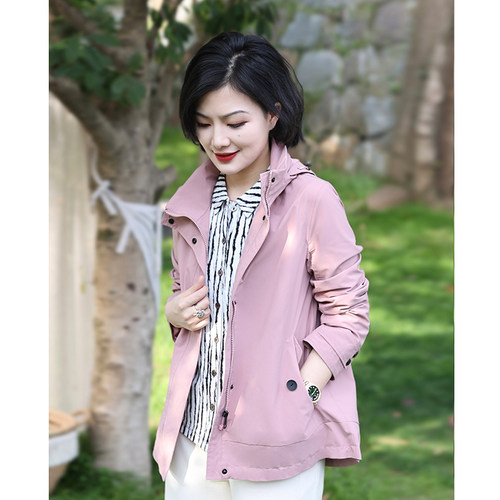 可拆卸连帽立领休闲外套女