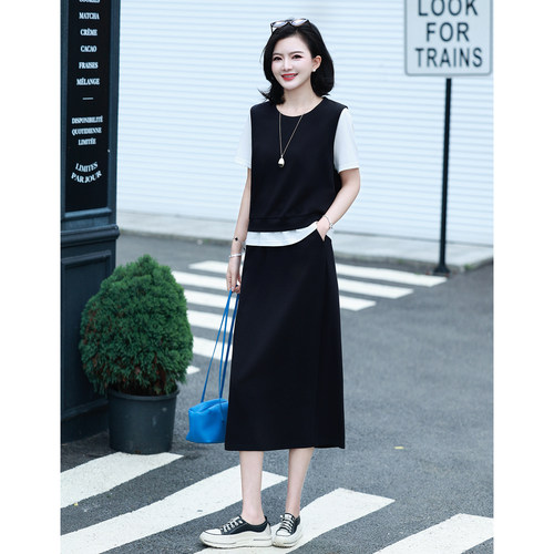 休闲短袖T恤半身裙两件套女