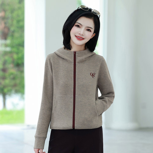 枫竺阿楠短款连帽刺绣拉链卫衣女