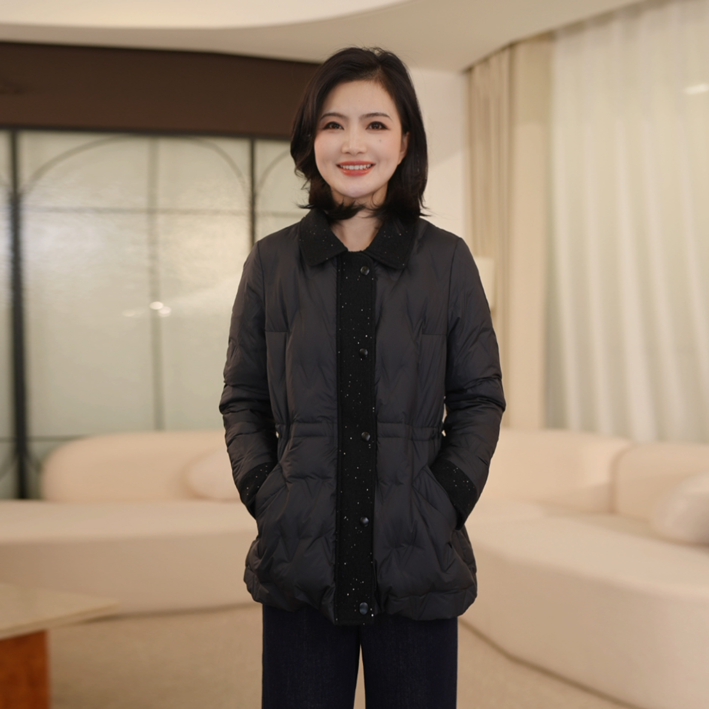 【95白鹅绒】枫竺中长款小香风翻领轻薄保暖羽绒服女2025冬季外套