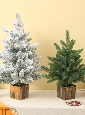 45/60/90CM复古方盆植绒圣诞树积雪绿色款圣诞装饰品圣诞礼物