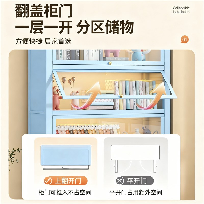 速发模型展示柜带门玻璃防尘书柜钢制书架痛柜家用收纳柜展示柜
