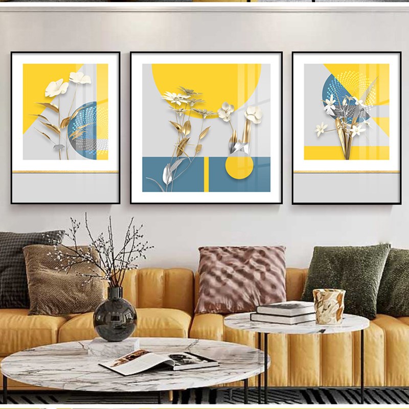 速发莫兰迪立雕画晶瓷镶钻立体客厅装饰画鹿三联组合挂画图片