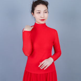 速发202新款古典舞春夏白色小练领上衣纱疆舞蹈长袖网新透气高功