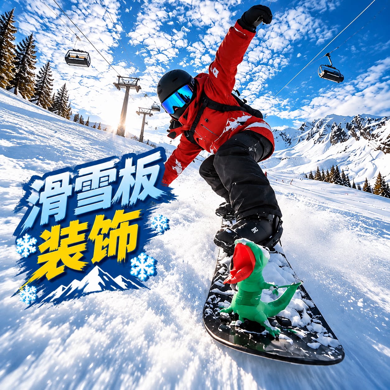 蜥蜴滑雪板装饰恐龙玩偶搞怪滑雪装备配件创意雪场拍照搞怪道具