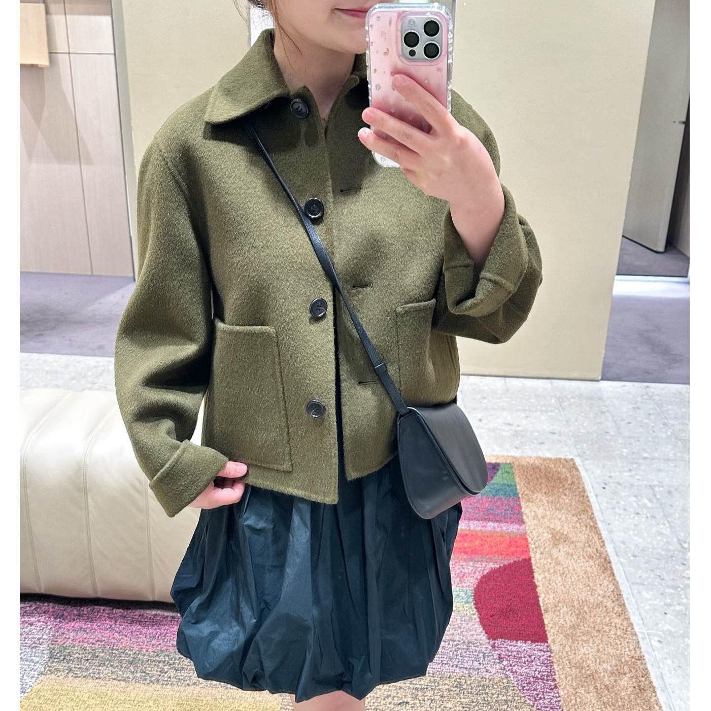 现货 CS女装休闲版型双面呢羊毛混纺双口袋外套短款大衣秋冬新款