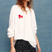 2026春新款 女装 休闲宽松串珠刺绣长袖 秦岚同款 T恤上衣 MBF1TEE031