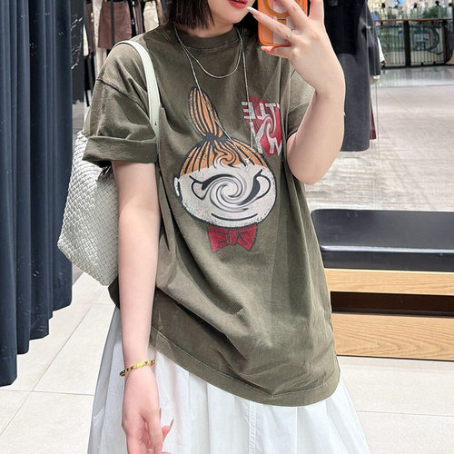2026夏款圆领卡通娃娃字母印花宽松休闲短袖T恤上衣女 MBF2TEE047