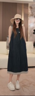 【陈书婷专享】复古天丝亚麻牛仔连衣裙女F783-YSH2336B