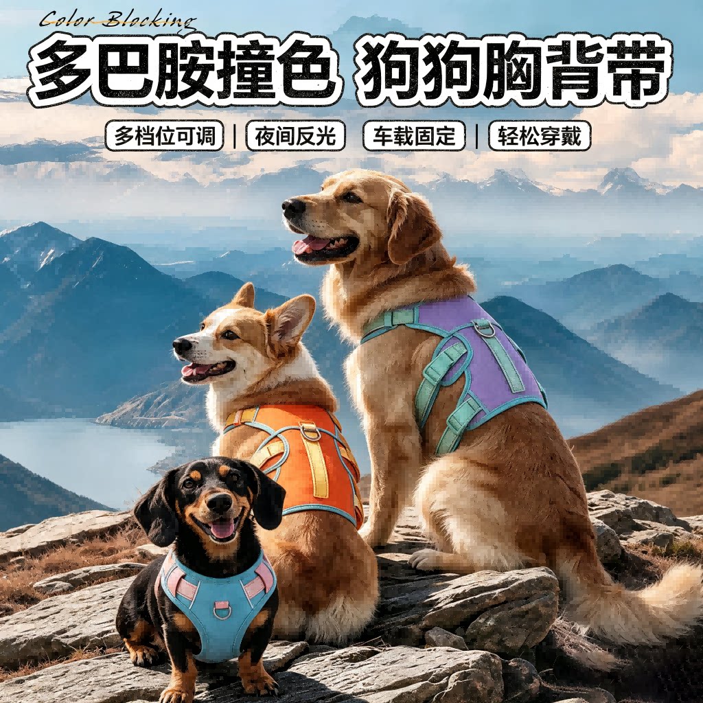 中大型犬三段式胸背牵引绳防爆冲