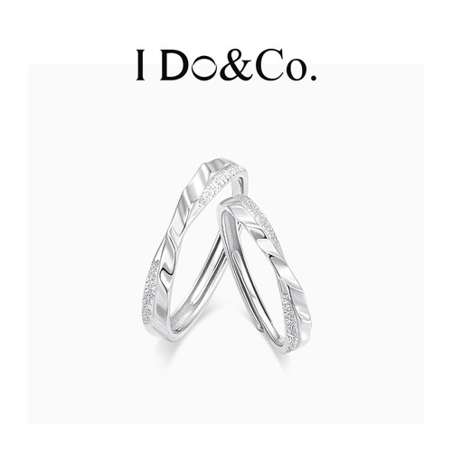 I Do&Co.时光交错情侣对戒 S925银开口戒指一对 生日礼物送男女友