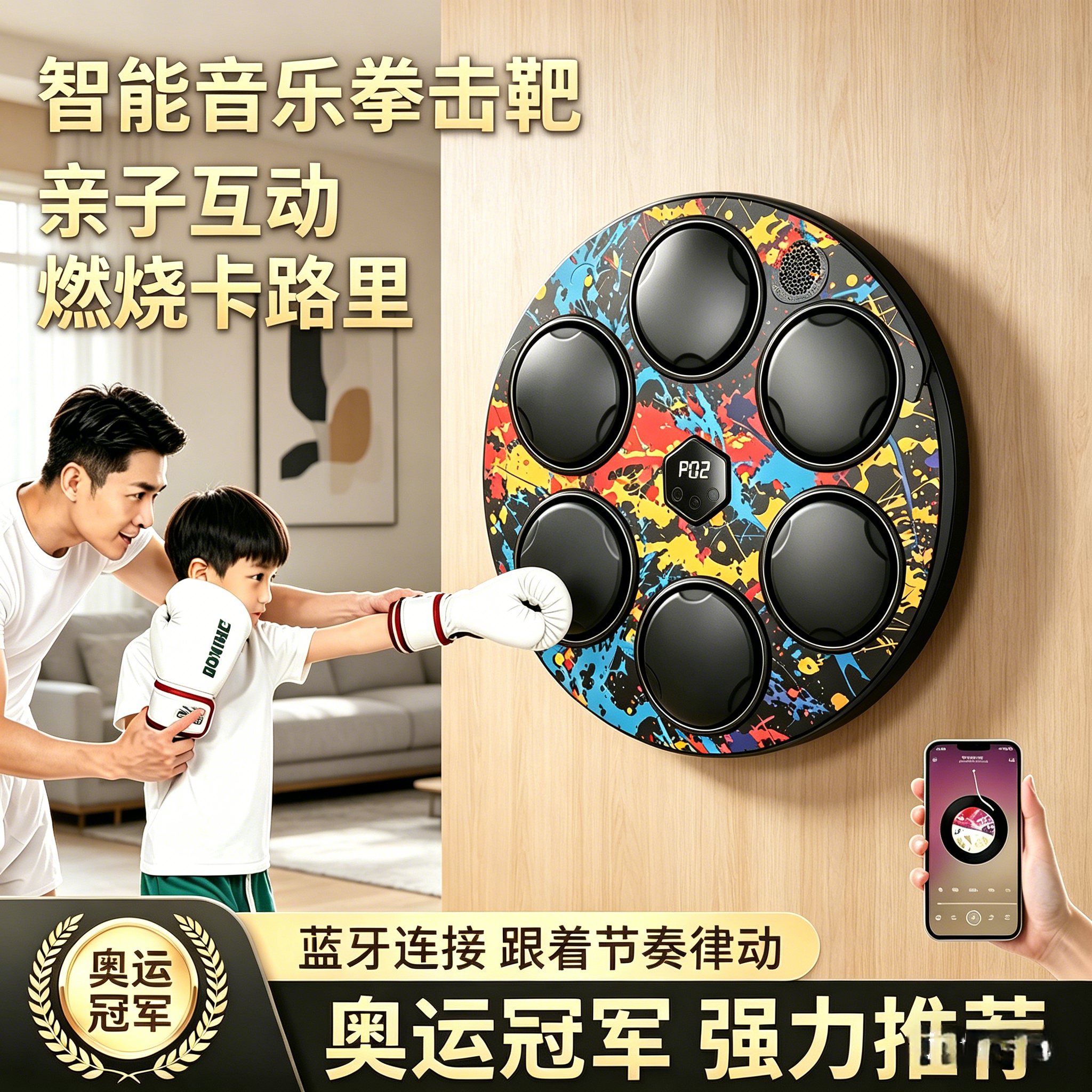 音乐拳击机智能家用成人健身电子墙靶男打拳儿童可调亲子训练器材