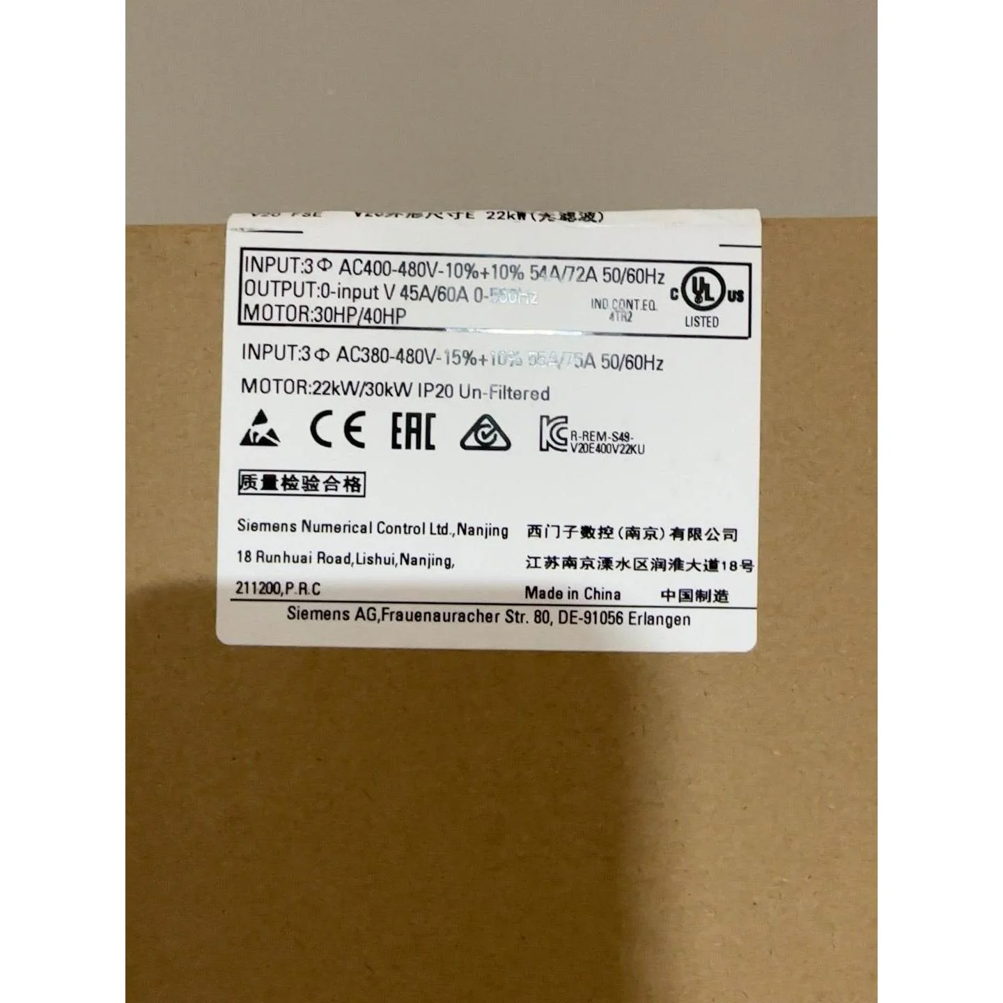 非标价西门子变频器V20 6SL3210-5BE32-2UV0 2议价