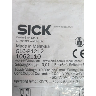 非标价GL6-P4212德国西克SICK全新原装，镜反射光电传感器议价