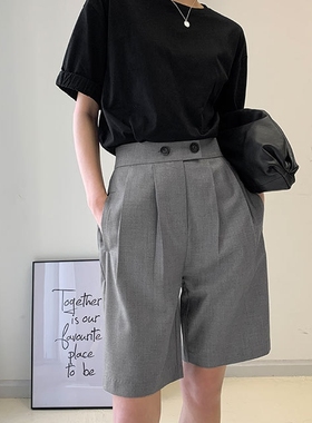 High waisted pleated button up suit capris高腰褶皱西装五分裤