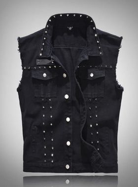 Men's buckle rivet fitted vest jacket系扣铆钉修身马夹外套男