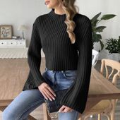 sweater欧美秋冬喇叭袖 Flare 半高领毛衣 high neck sleeve half