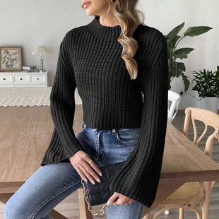sleeve sweater欧美秋冬喇叭袖 half neck 半高领毛衣 high Flare