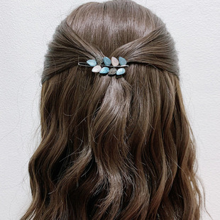 日韩气质水钻树叶发夹头饰女高级感后脑勺青蛙扣夹刘海夹侧边夹子