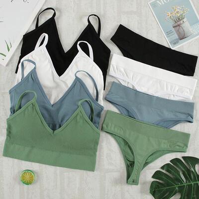 2Pcs Bra Set Underwear Set Women Panties Sexy G-String Seaml
