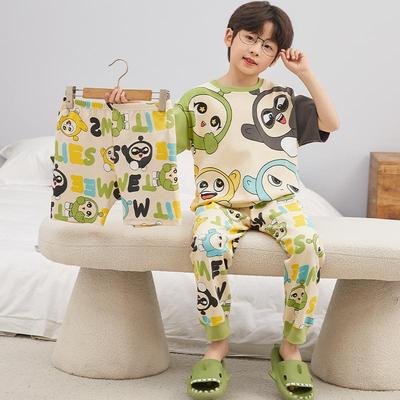 儿童睡衣男童三件套短袖长裤薄款春夏装中大童卡通青少年家居服