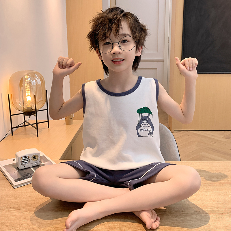 男童睡衣夏季纯棉2025新款青少女儿童背心奶龙男孩薄款夏天空调服