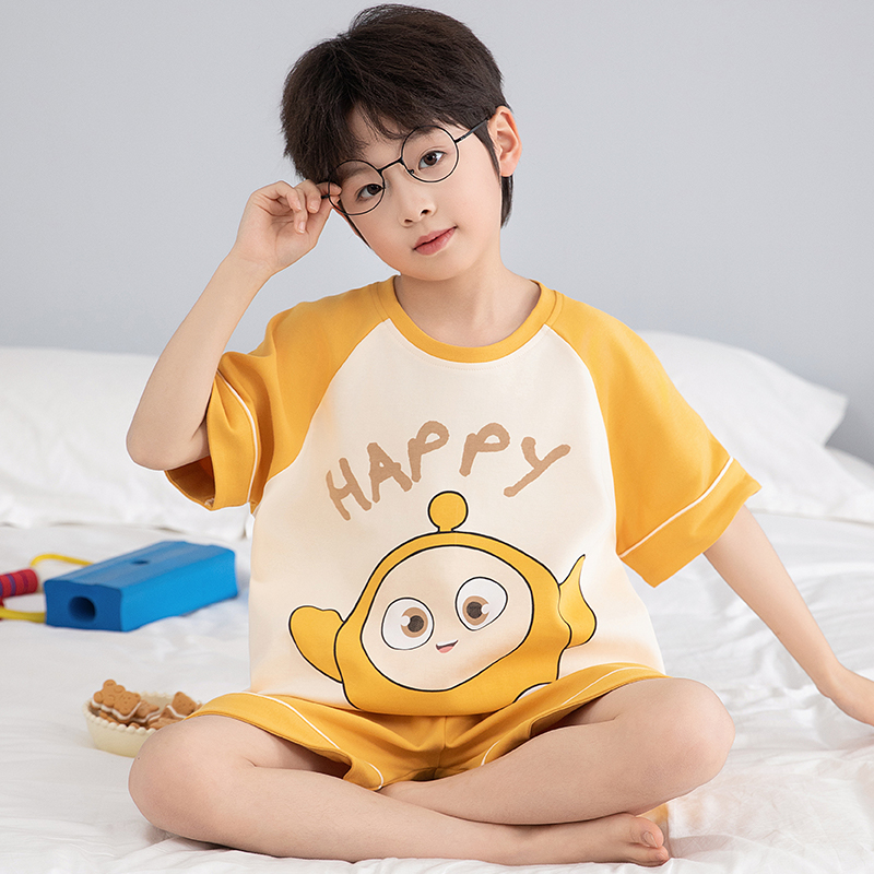蛋仔派对男童睡衣纯棉短袖夏季新款男孩宝宝卡通可外穿家居服套装