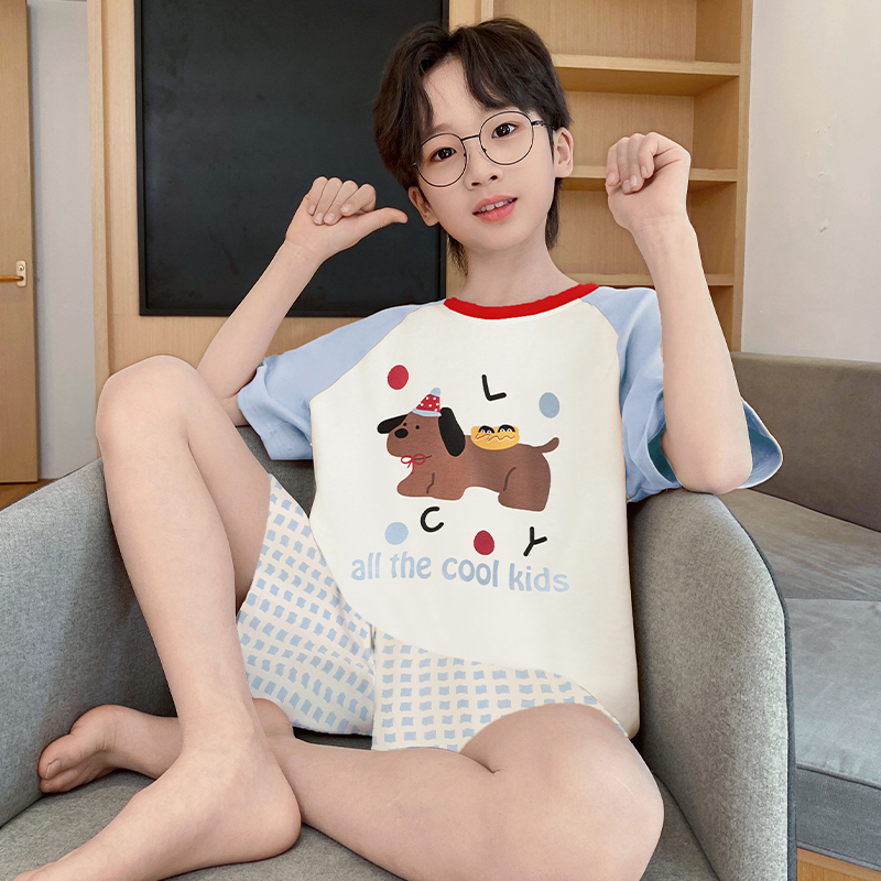 男童睡衣2025新款夏季全纯棉薄款