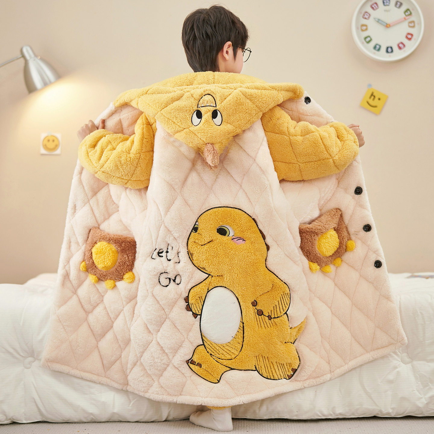 儿童睡衣秋冬季三层夹棉加绒加厚款珊瑚绒法兰绒中大童男童家居服