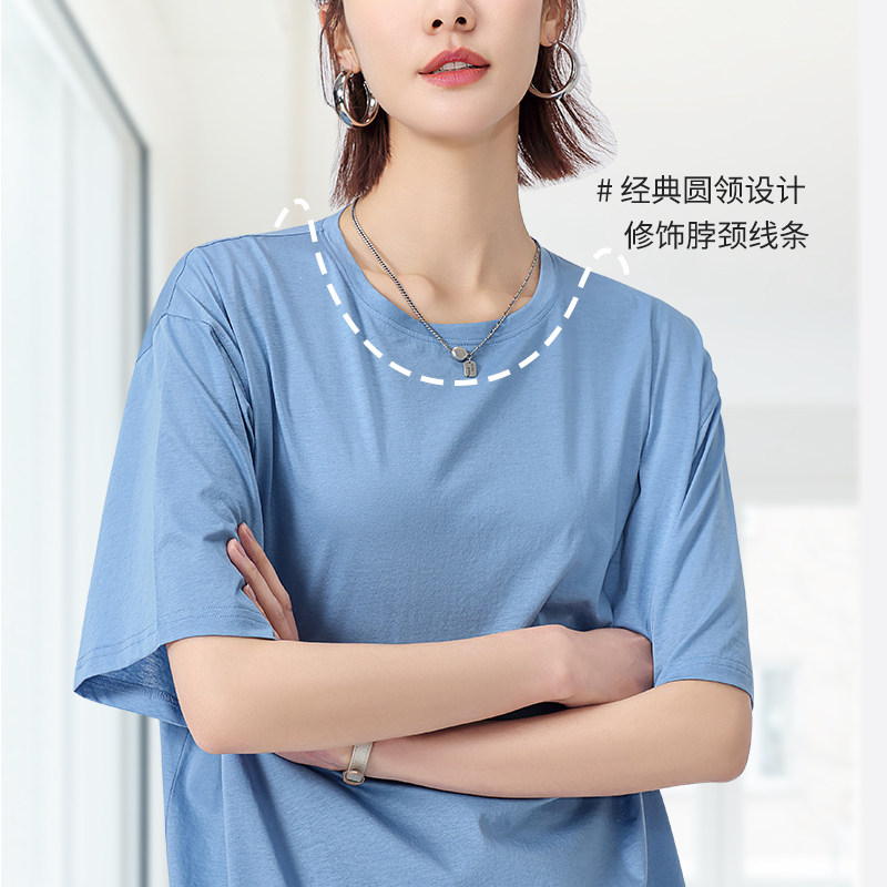 2025桑蚕丝亚麻bf风大廓型休闲落肩T恤女宽松简约基础款显瘦短袖