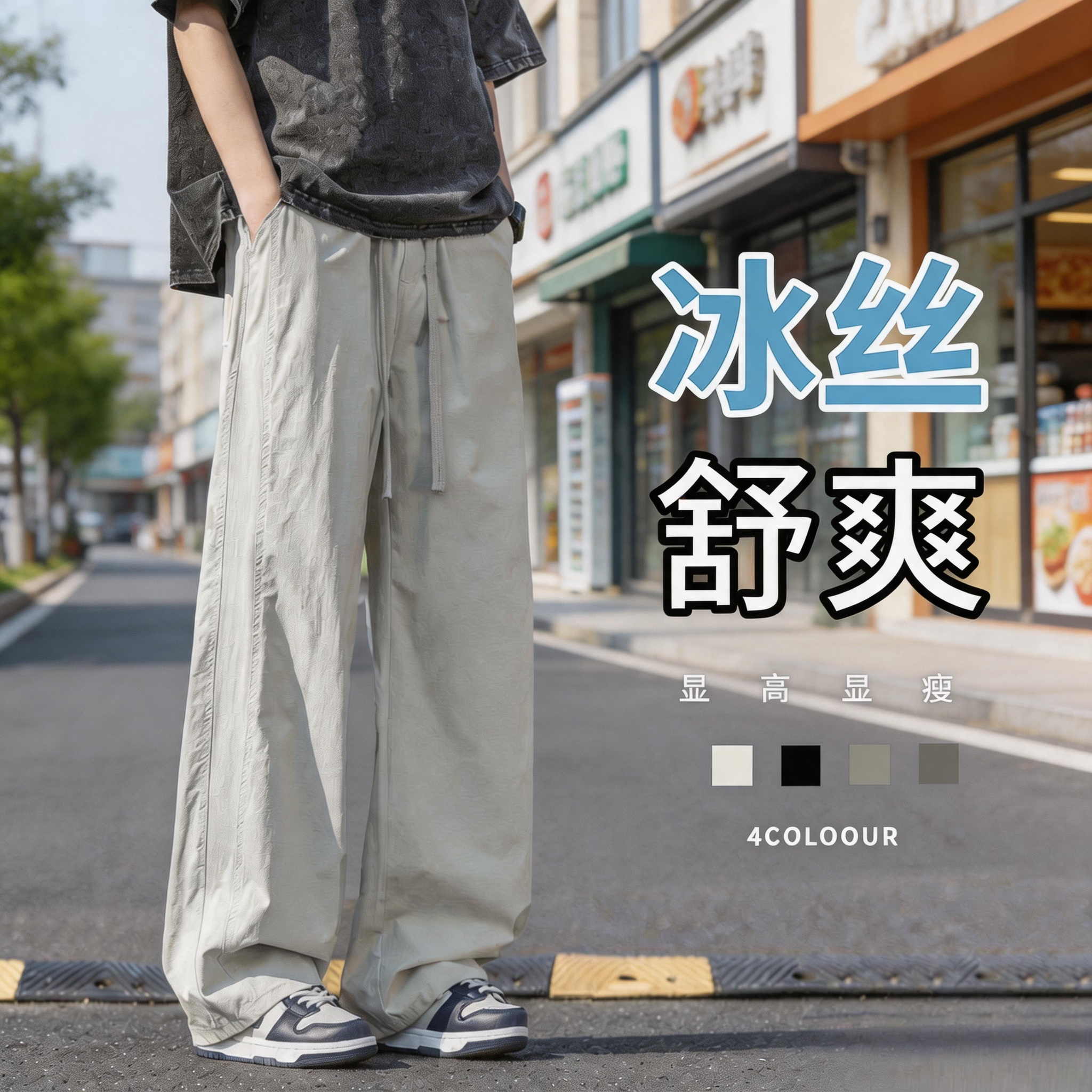 夏季冰丝薄款透气加长直筒男休闲