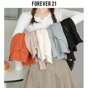 Forever21甜美白色V领针织毛衣女春款百搭修身小众打底衫内搭上衣